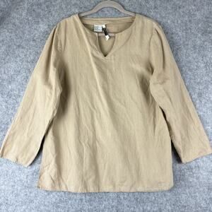 Ishyu 100% Linen Tunic Top Womens Large Beige Long Sleeve Minimal Casual Coastal